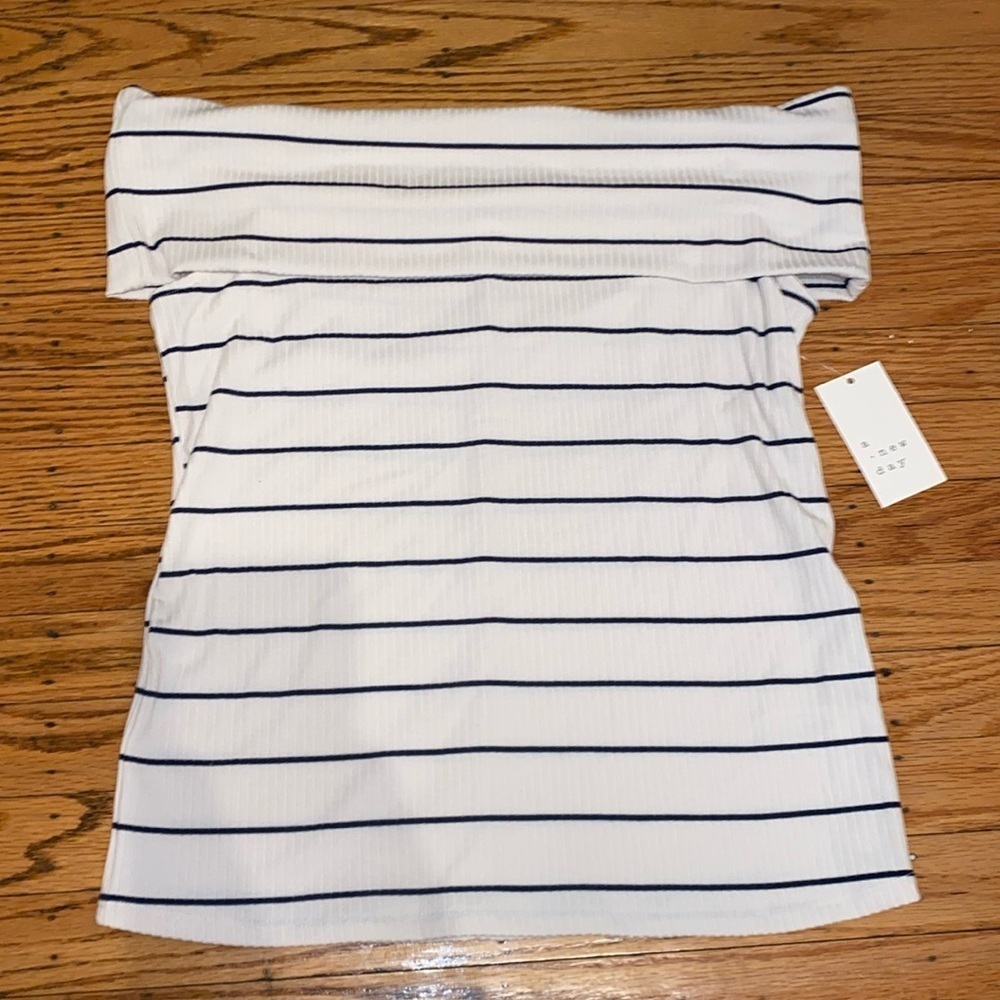 A new day cream and navy striped shirt nwt size large